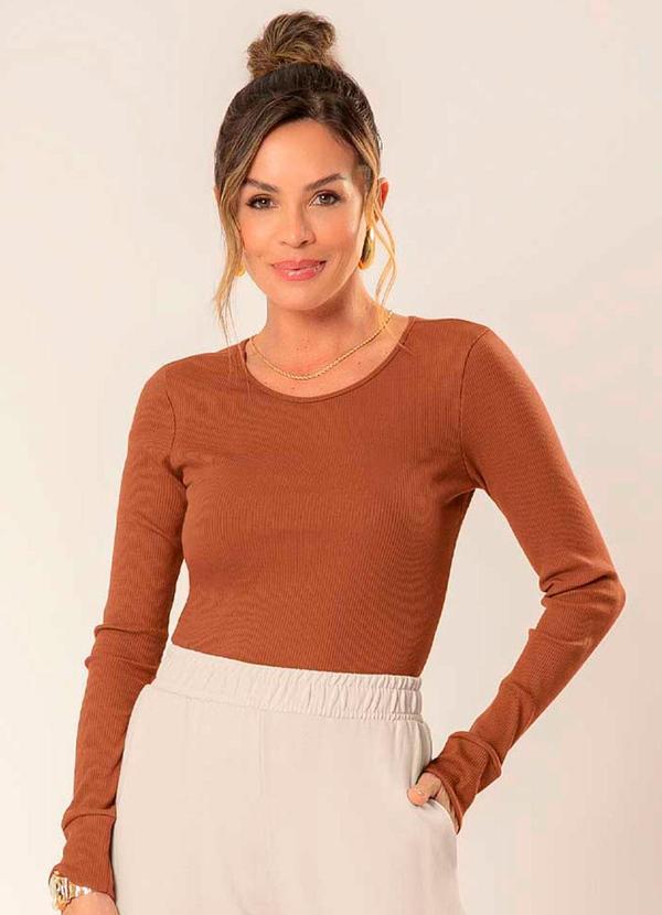 Cativa - Blusa Feminina Estilosa de Manga Comprida Marrom