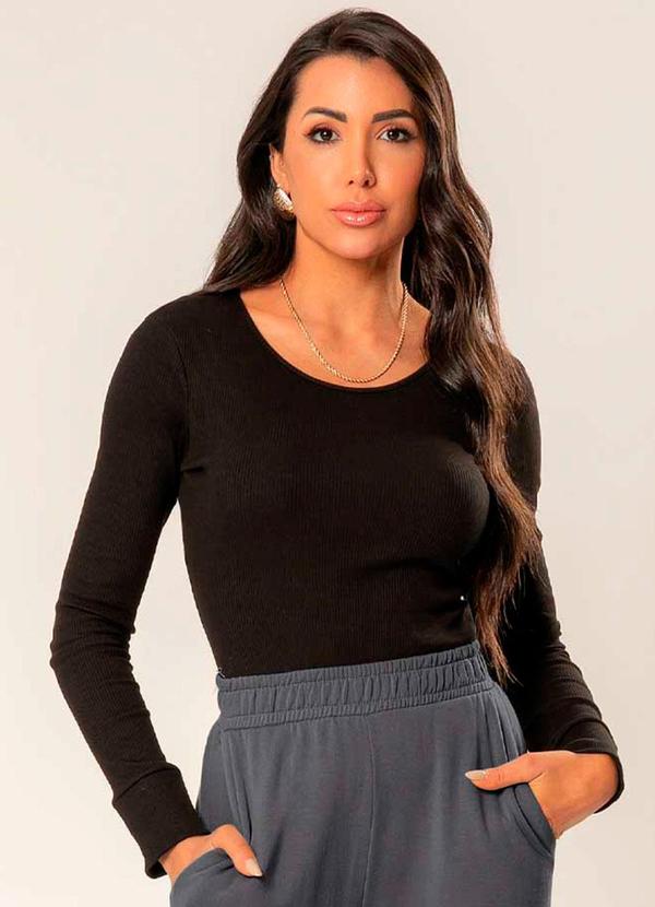 Cativa - Blusa Feminina Estilosa de Manga Comprida Preto