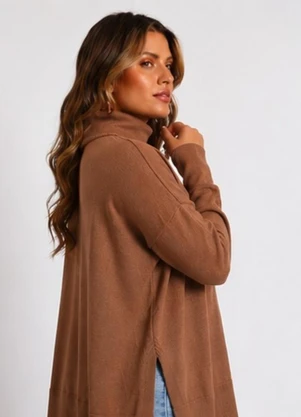 Doce Tom - Blusa Feminina Gola Alta Alongada Marrom - DOCE TOM