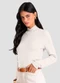 Dianna - Blusa Feminina Gola Alta Cruzada Canelada Bege - variação: Bege