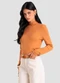 Dianna - Blusa Feminina Gola Alta Cruzada Canelada Bege - variação: Marrom