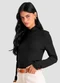 Dianna - Blusa Feminina Gola Alta Cruzada Canelada Bege - variação: Preto