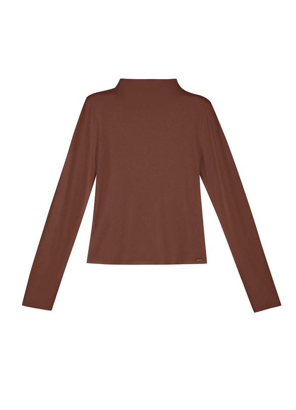 Marialícia - Blusa Feminina Gola Alta Lisa Marrom