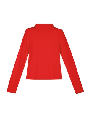 Marialícia - Blusa Feminina Gola Alta Lisa Vermelho - MARIALÍCIA