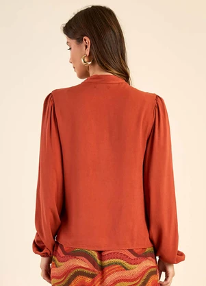 Marialícia - Blusa Feminina Gola Laço Marrom - MARIALÍCIA