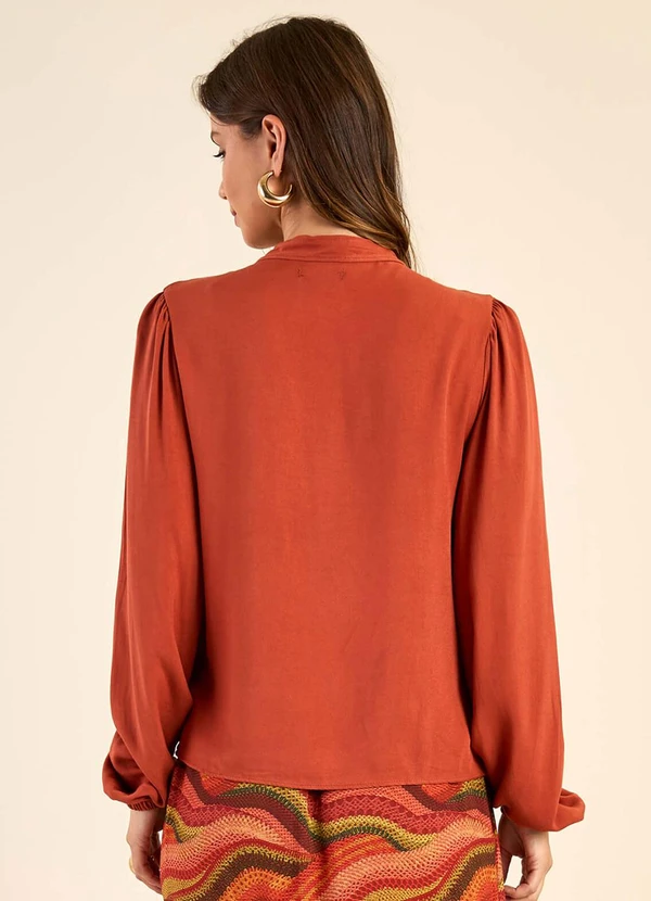 Marialícia - Blusa Feminina Gola Laço Marrom 2