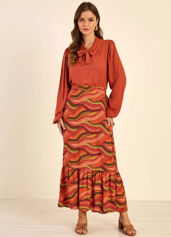 Marialícia - Blusa Feminina Gola Laço Marrom 3