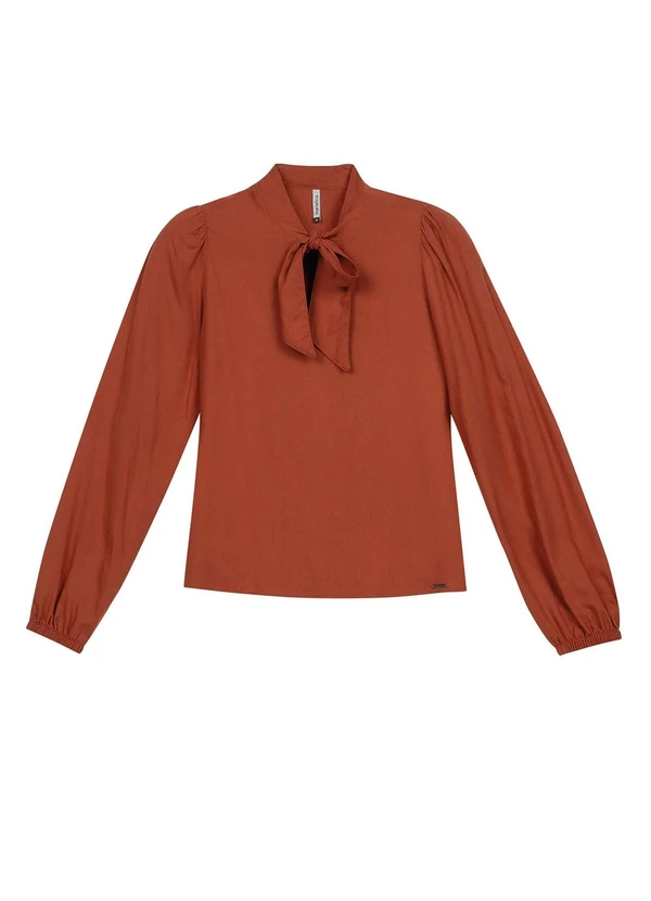 Marialícia - Blusa Feminina Gola Laço Marrom 4