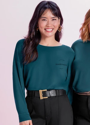 Marialícia - Blusa Feminina Happiness Azul - MARIALÍCIA