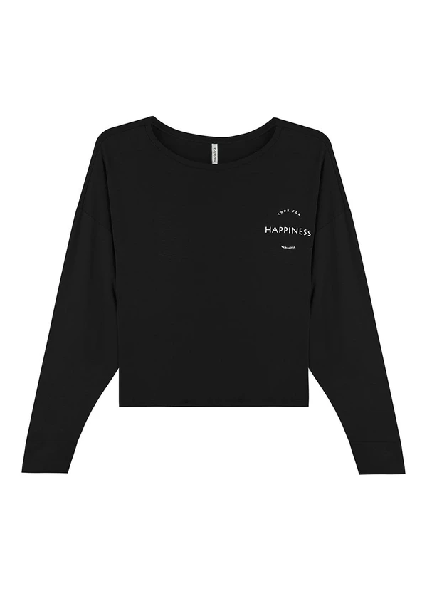 Marialícia - Blusa Feminina Happiness Preto