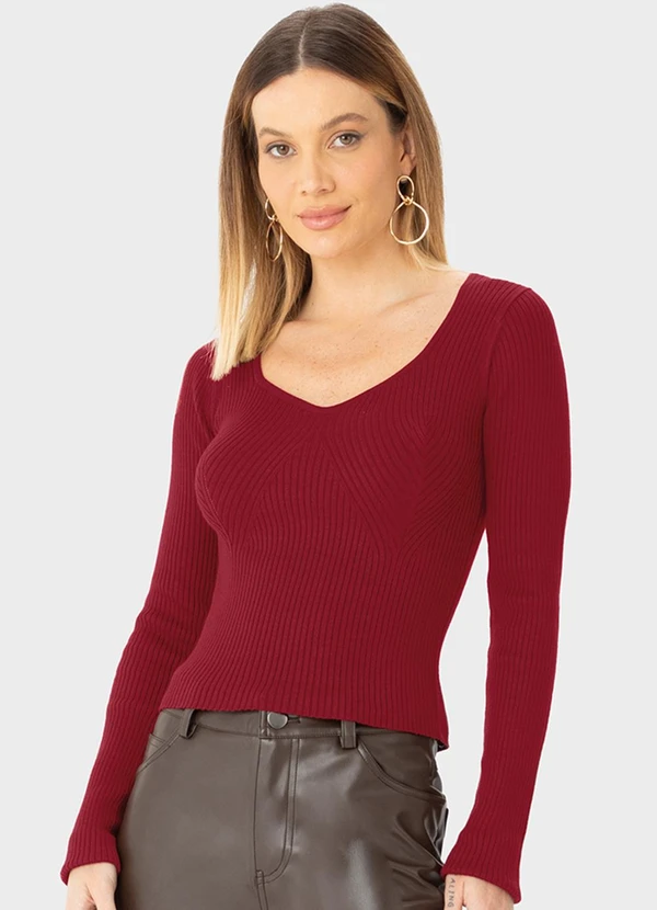 Enfim - Blusa Feminina Justa em Tricô Vermelho