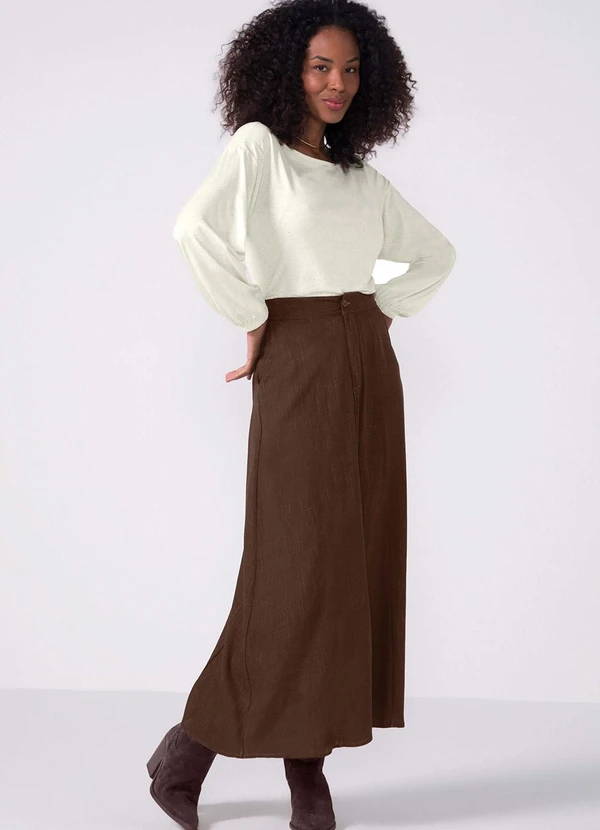 Marialícia - Blusa Feminina Lisa Manga Bufante Bege 2