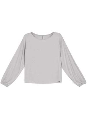 Marialícia - Blusa Feminina Lisa Manga Bufante Cinza - MARIALÍCIA