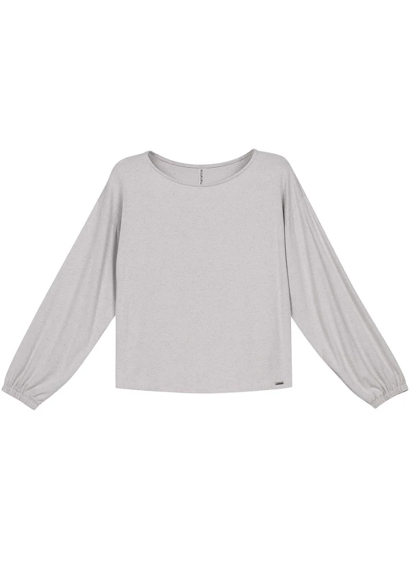 Marialícia - Blusa Feminina Lisa Manga Bufante Cinza 1