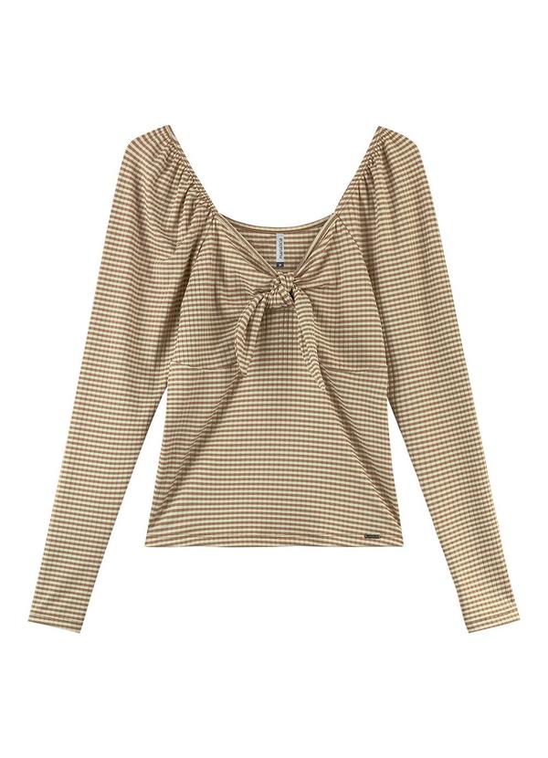 Marialícia - Blusa Feminina Listrada Canelada Marrom