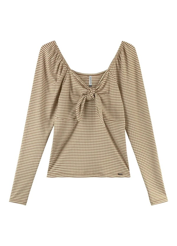 Marialícia - Blusa Feminina Listrada Canelada Marrom