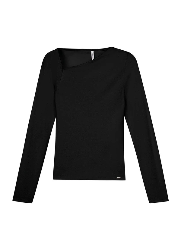 Marialícia - Blusa Feminina Longa Decote Assimétrico Preto