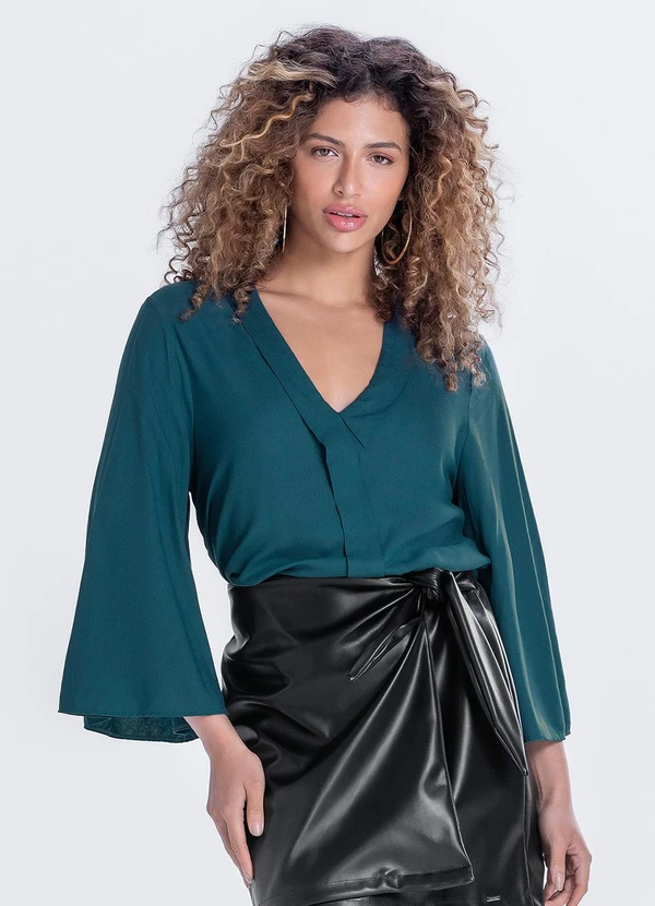 Marialícia - Blusa Feminina Manga Ampla Verde