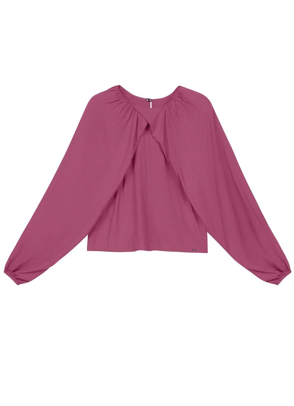 Marialícia - Blusa Feminina Manga Bufante com Transpasse Rosa 4