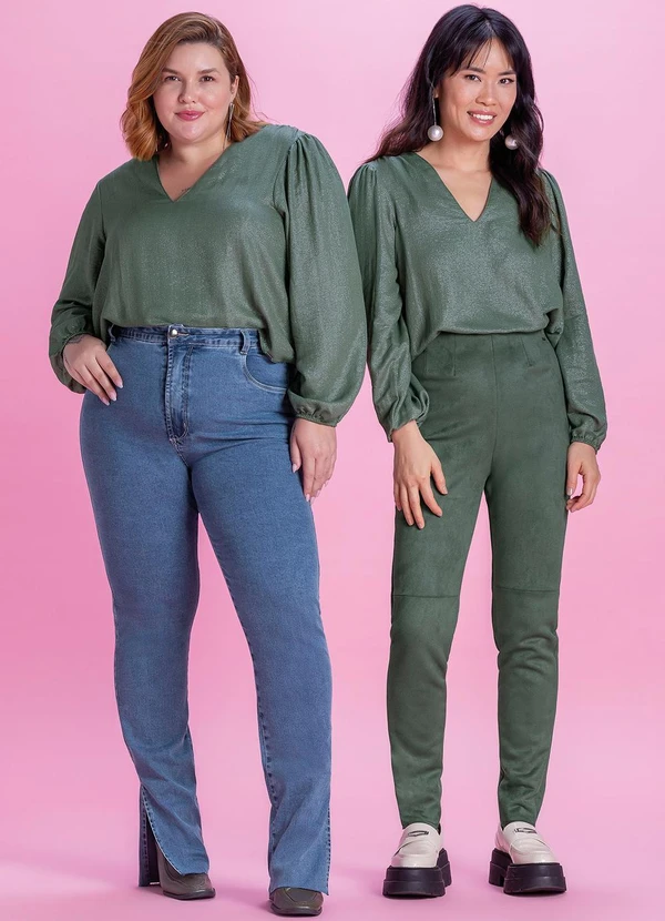 Marialícia - Blusa Feminina Manga Bufante Lurex Verde 2