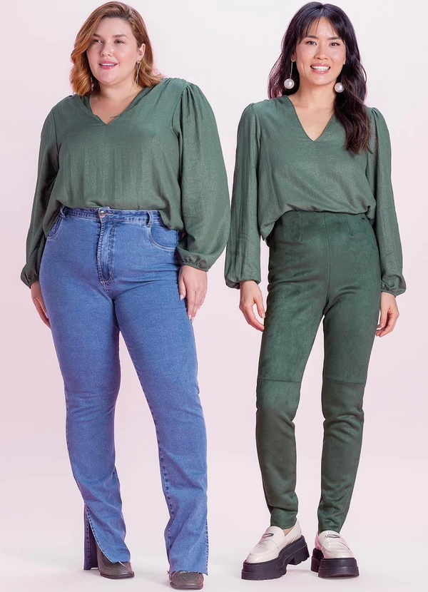 Marialícia - Blusa Feminina Manga Bufante Lurex Verde 3