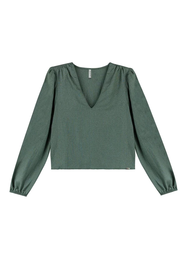 Marialícia - Blusa Feminina Manga Bufante Lurex Verde 4