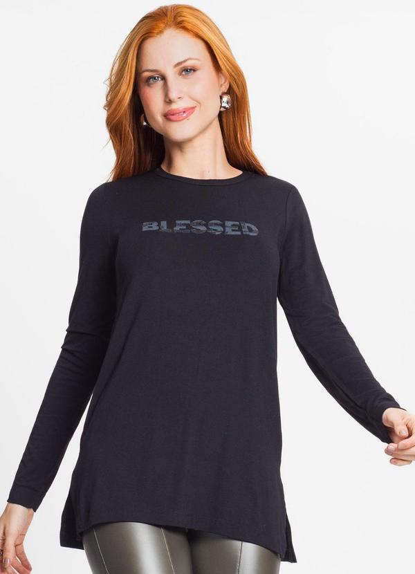 Rovitex - Blusa Feminina Manga Longa Blessed Preto