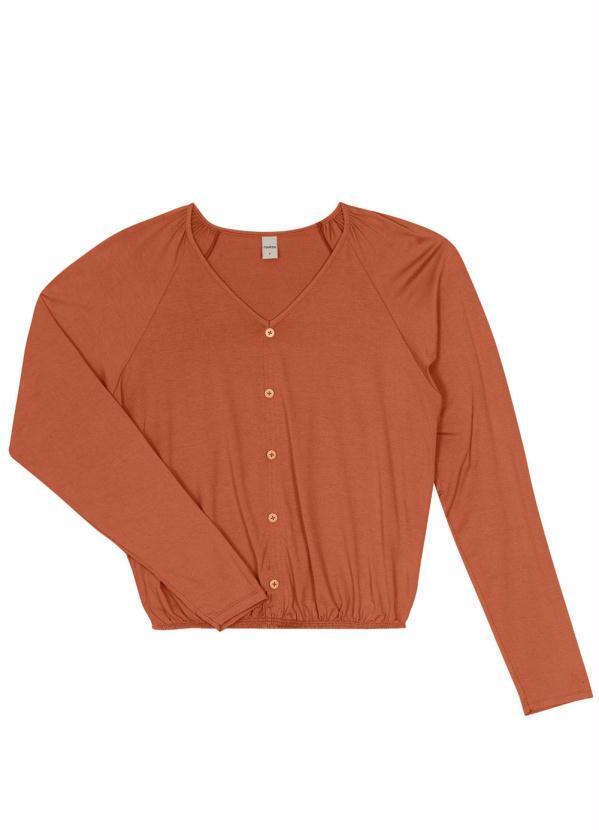 Rovitex - Blusa Feminina Manga Longa Botões Laranja 4