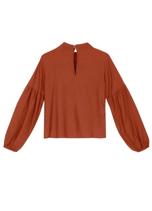 Marialícia - Blusa Feminina Manga Longa Bufante Marrom - MARIALÍCIA