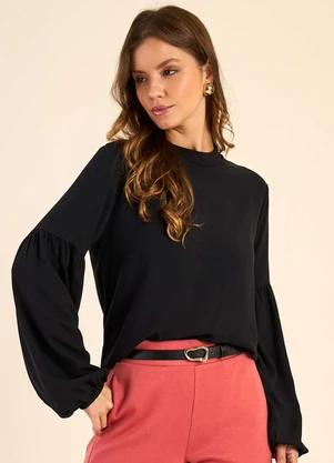 Marialícia - Blusa Feminina Manga Longa Bufante Preto - MARIALÍCIA
