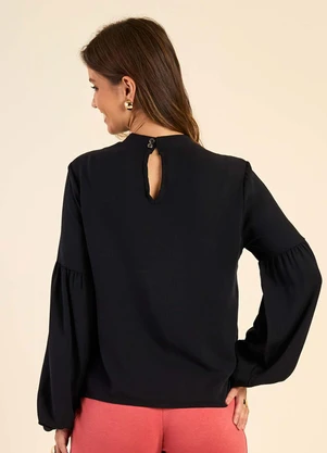 Marialícia - Blusa Feminina Manga Longa Bufante Preto - MARIALÍCIA