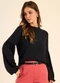 Marialícia - Blusa Feminina Manga Longa Bufante Marrom - variação: Preto