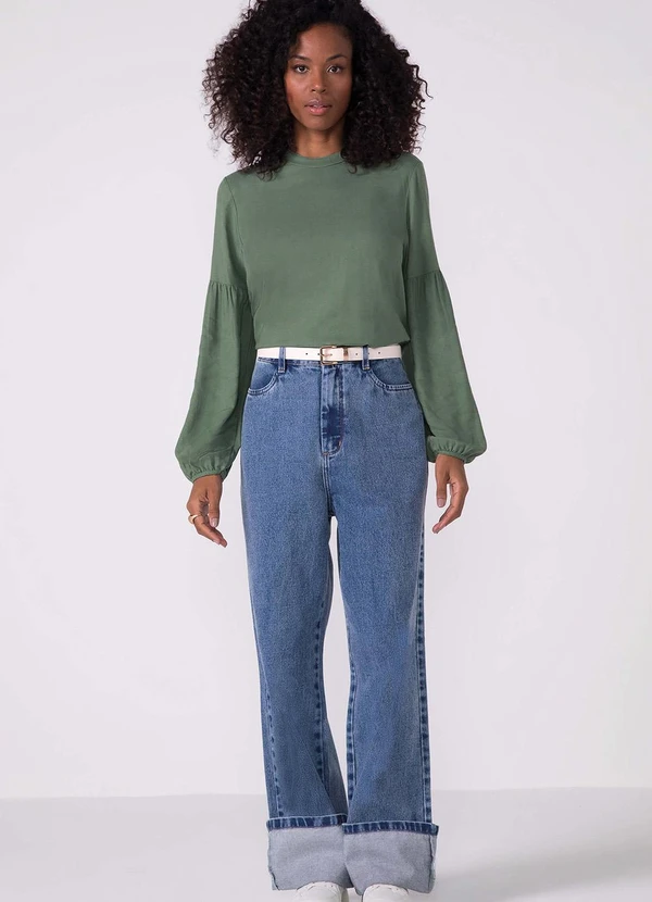 Marialícia - Blusa Feminina Manga Longa Bufante Verde 1