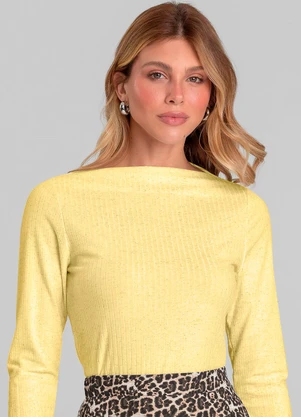 Dianna - Blusa Feminina Manga Longa Canelada Amarelo - DIANNA