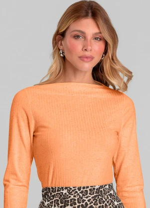 Dianna - Blusa Feminina Manga Longa Canelada Laranja - DIANNA