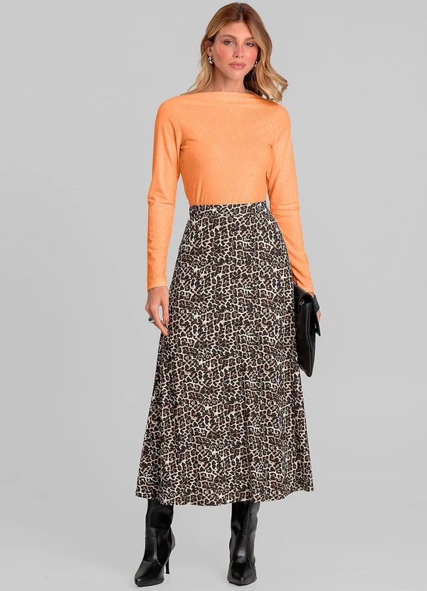 Dianna - Blusa Feminina Manga Longa Canelada Laranja 3