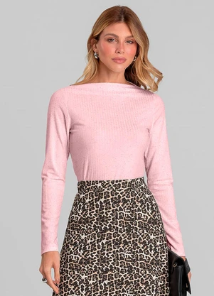 Dianna - Blusa Feminina Manga Longa Canelada Rosa - DIANNA