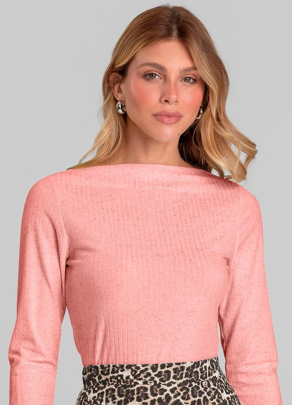 Dianna - Blusa Feminina Manga Longa Canelada Rosa 1