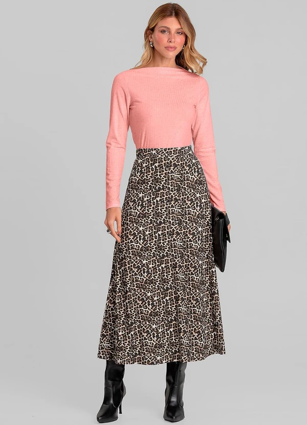 Dianna - Blusa Feminina Manga Longa Canelada Rosa 3