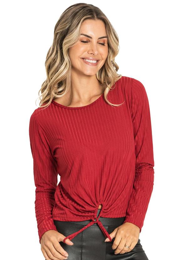 Rovitex - Blusa Feminina Manga Longa Canelada Vermelho