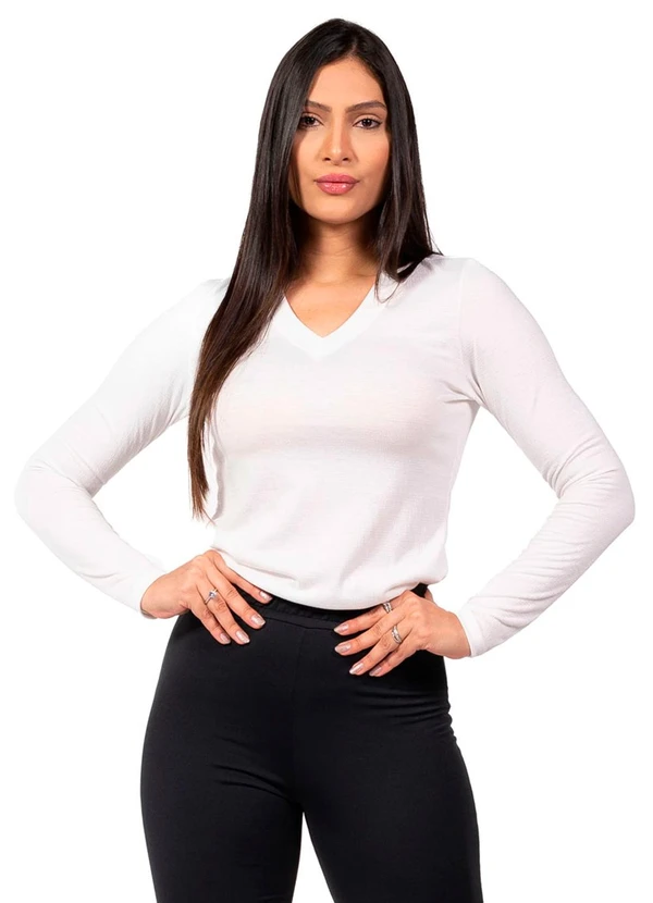 Cobertura - Blusa Feminina Manga Longa Decote V Bege