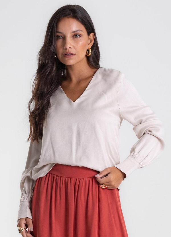 Endless - Blusa Feminina Manga Longa Decote V Bege