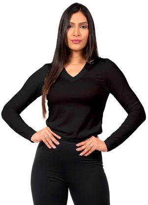 Cobertura - Blusa Feminina Manga Longa Decote V Preto - COBERTURA