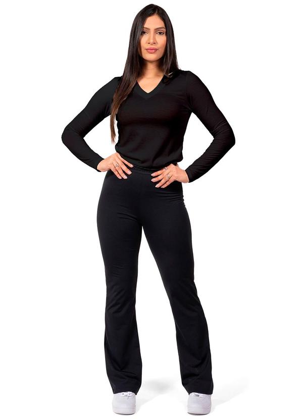 Cobertura - Blusa Feminina Manga Longa Decote V Preto 2