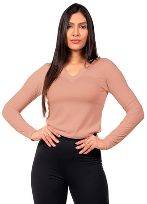 Cobertura - Blusa Feminina Manga Longa Decote V Rosa  - COBERTURA