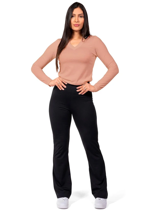 Cobertura - Blusa Feminina Manga Longa Decote V Rosa  2
