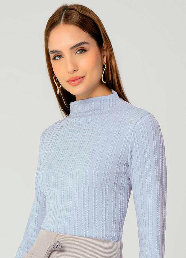 Gris - Blusa Feminina Manga Longa e Gola Alta Azul