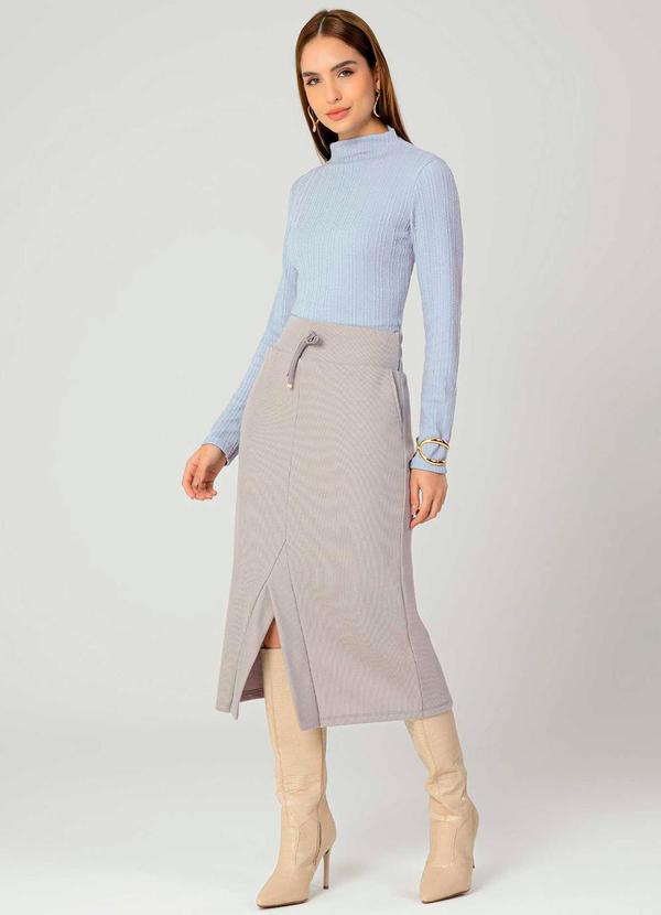 Gris - Blusa Feminina Manga Longa e Gola Alta Azul 2