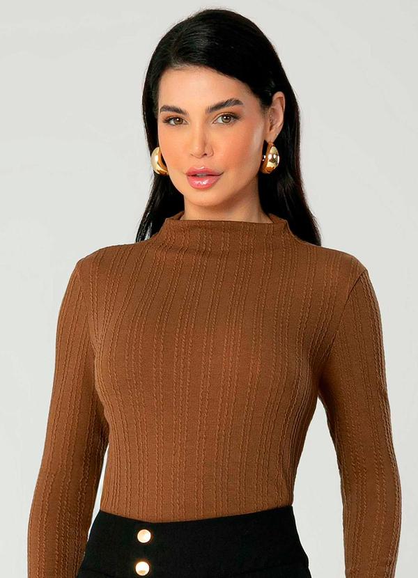 Gris - Blusa Feminina Manga Longa e Gola Alta Marrom