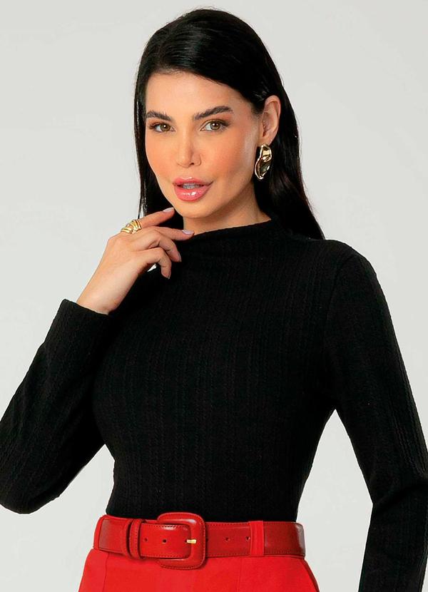 Gris - Blusa Feminina Manga Longa e Gola Alta Preto